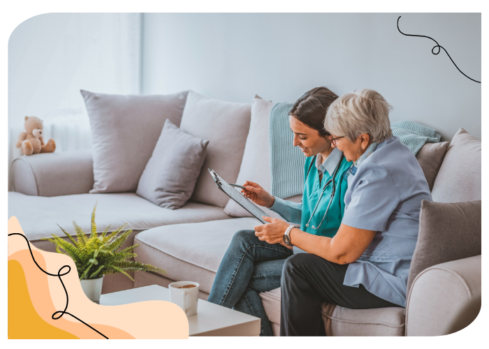 Compassionate home healthcare professional assisting a senior client during in-home care services in Virginia, VA
